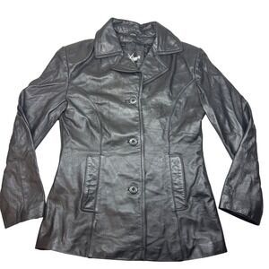 Maxima Wilsons Leather Jacket Womens Small Black Button Front Blazer Fitted Moto